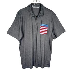 Travis Mathew Golf Polo Shirt XL Gray American Flag Pocket Short Sleeve Athletic